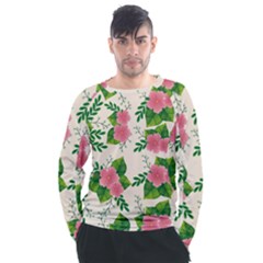 Cute-pink-flowers-with-leaves-pattern Men s Long Sleeve Raglan Tee