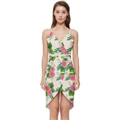 Cute-pink-flowers-with-leaves-pattern Wrap Frill Dress by uniart180623