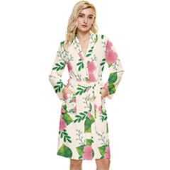 Cute-pink-flowers-with-leaves-pattern Long Sleeve Velvet Robe by uniart180623