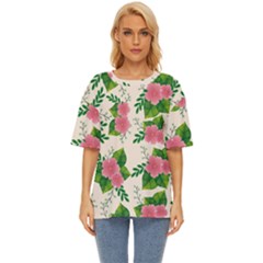 Cute-pink-flowers-with-leaves-pattern Oversized Basic Tee by uniart180623