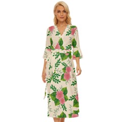 Cute-pink-flowers-with-leaves-pattern Midsummer Wrap Dress by uniart180623