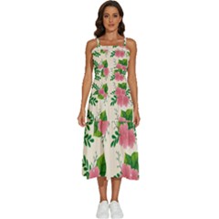 Cute-pink-flowers-with-leaves-pattern Sleeveless Shoulder Straps Boho Dress by uniart180623