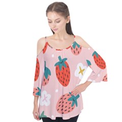 Strawberry-seamless-pattern Flutter Sleeve Tee 