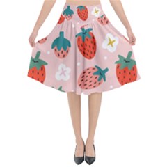 Strawberry-seamless-pattern Flared Midi Skirt by uniart180623