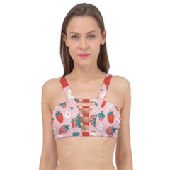 Strawberry-seamless-pattern Cage Up Bikini Top by uniart180623