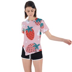 Strawberry-seamless-pattern Asymmetrical Short Sleeve Sports Tee by uniart180623