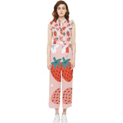 Strawberry-seamless-pattern Women s Frill Top Chiffon Jumpsuit by uniart180623