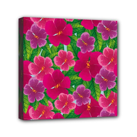 Background-cute-flowers-fuchsia-with-leaves Mini Canvas 6  X 6  (stretched) by uniart180623