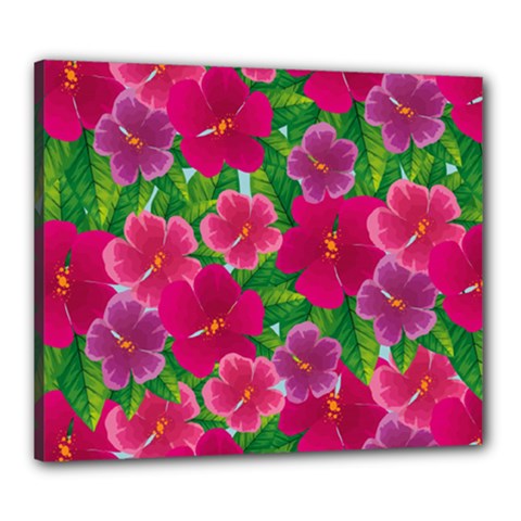 Background-cute-flowers-fuchsia-with-leaves Canvas 24  X 20  (stretched) by uniart180623