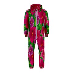 Background-cute-flowers-fuchsia-with-leaves Hooded Jumpsuit (kids) by uniart180623