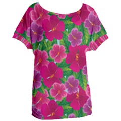 Background-cute-flowers-fuchsia-with-leaves Women s Oversized Tee by uniart180623