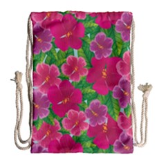 Background-cute-flowers-fuchsia-with-leaves Drawstring Bag (large) by uniart180623