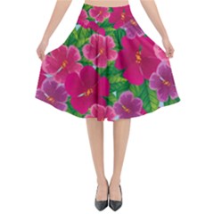 Background-cute-flowers-fuchsia-with-leaves Flared Midi Skirt by uniart180623