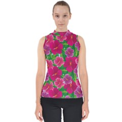 Background-cute-flowers-fuchsia-with-leaves Mock Neck Shell Top by uniart180623