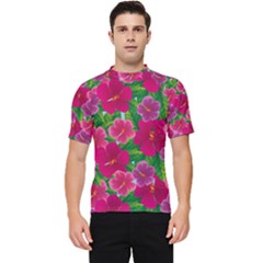 Background-cute-flowers-fuchsia-with-leaves Men s Short Sleeve Rash Guard by uniart180623