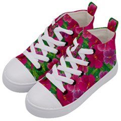 Background-cute-flowers-fuchsia-with-leaves Kids  Mid-top Canvas Sneakers