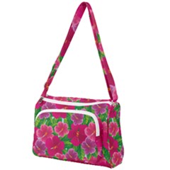 Background-cute-flowers-fuchsia-with-leaves Front Pocket Crossbody Bag by uniart180623