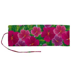 Background-cute-flowers-fuchsia-with-leaves Roll Up Canvas Pencil Holder (m) by uniart180623