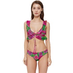 Background-cute-flowers-fuchsia-with-leaves Low Cut Ruffle Edge Bikini Set by uniart180623