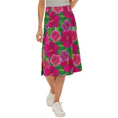 Background-cute-flowers-fuchsia-with-leaves Midi Panel Skirt by uniart180623