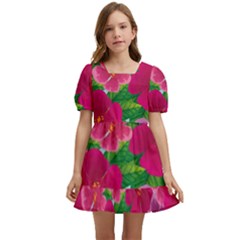 Background-cute-flowers-fuchsia-with-leaves Kids  Short Sleeve Dolly Dress by uniart180623