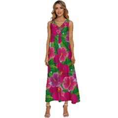 Background-cute-flowers-fuchsia-with-leaves V-neck Sleeveless Loose Fit Overalls