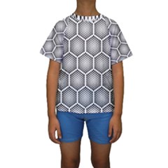 Halftone-tech-hexagons-seamless-pattern Kids  Short Sleeve Swimwear by uniart180623