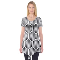 Halftone-tech-hexagons-seamless-pattern Short Sleeve Tunic  by uniart180623