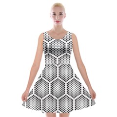 Halftone-tech-hexagons-seamless-pattern Velvet Skater Dress by uniart180623