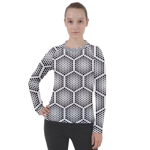 Halftone-tech-hexagons-seamless-pattern Women s Pique Long Sleeve Tee by uniart180623