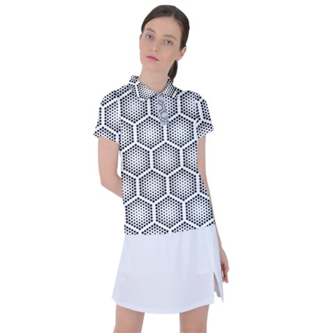 Halftone-tech-hexagons-seamless-pattern Women s Polo Tee by uniart180623