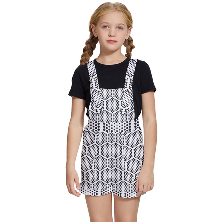 Halftone-tech-hexagons-seamless-pattern Kids  Short Overalls