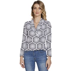 Halftone-tech-hexagons-seamless-pattern Women s Long Sleeve Revers Collar Cropped Jacket by uniart180623