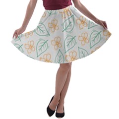 Hand-drawn-cute-flowers-with-leaves-pattern A-line Skater Skirt by uniart180623