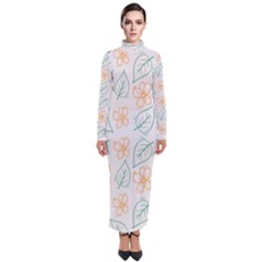 Hand-drawn-cute-flowers-with-leaves-pattern Turtleneck Maxi Dress by uniart180623