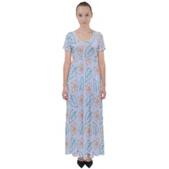 Hand-drawn-cute-flowers-with-leaves-pattern High Waist Short Sleeve Maxi Dress by uniart180623