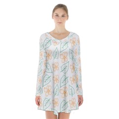 Hand-drawn-cute-flowers-with-leaves-pattern Long Sleeve Velvet V-neck Dress by uniart180623