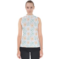 Hand-drawn-cute-flowers-with-leaves-pattern Mock Neck Shell Top by uniart180623