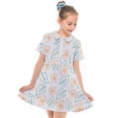 Hand-drawn-cute-flowers-with-leaves-pattern Kids  Short Sleeve Shirt Dress by uniart180623