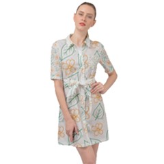 Hand-drawn-cute-flowers-with-leaves-pattern Belted Shirt Dress by uniart180623