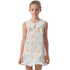 Hand-drawn-cute-flowers-with-leaves-pattern Kids  Pilgrim Collar Ruffle Hem Dress by uniart180623