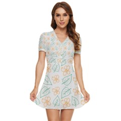 Hand-drawn-cute-flowers-with-leaves-pattern V-neck High Waist Chiffon Mini Dress by uniart180623