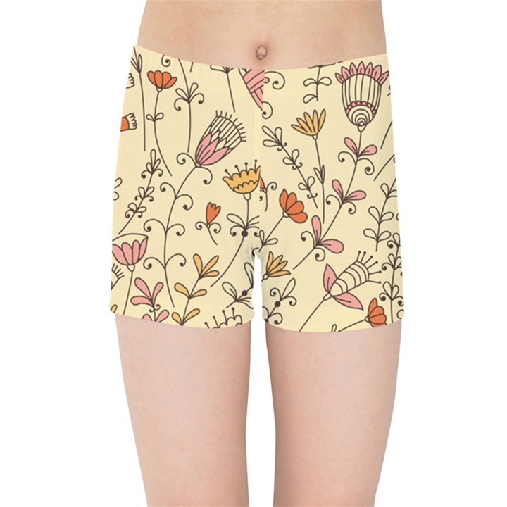 Seamless-pattern-with-different-flowers Kids  Sports Shorts