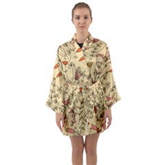 Seamless-pattern-with-different-flowers Long Sleeve Satin Kimono by uniart180623