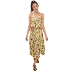 Seamless-pattern-with-different-flowers Halter Tie Back Dress  by uniart180623