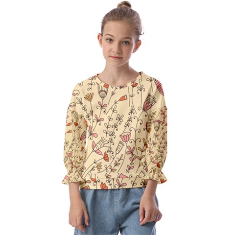 Seamless-pattern-with-different-flowers Kids  Cuff Sleeve Top by uniart180623