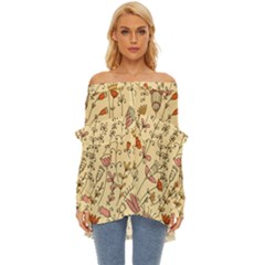 Seamless-pattern-with-different-flowers Off Shoulder Chiffon Pocket Shirt by uniart180623