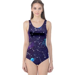 Realistic-night-sky-poster-with-constellations One Piece Swimsuit by uniart180623