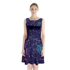 Realistic-night-sky-poster-with-constellations Sleeveless Waist Tie Chiffon Dress by uniart180623