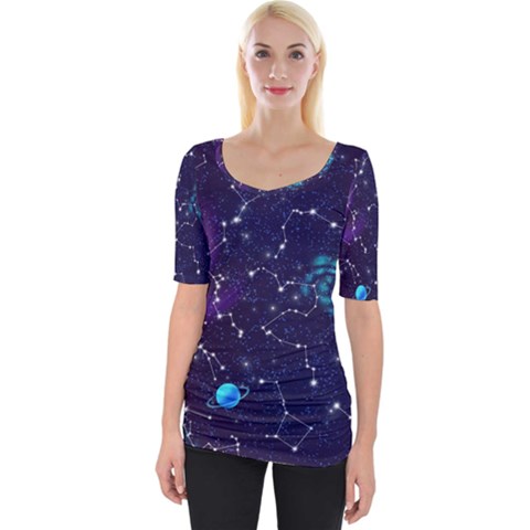 Realistic-night-sky-poster-with-constellations Wide Neckline Tee by uniart180623